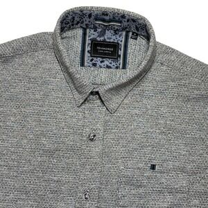 7Diamonds Button Up Shirt Mens Medium Grey Vision of Love Jacquard Stretch Short